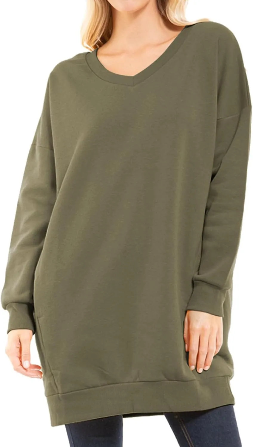 MixMatchy Women's Oversized Sweatshirts V-Neck Long Sleeve Tunic Pullover Fleece Sweater S-3X
