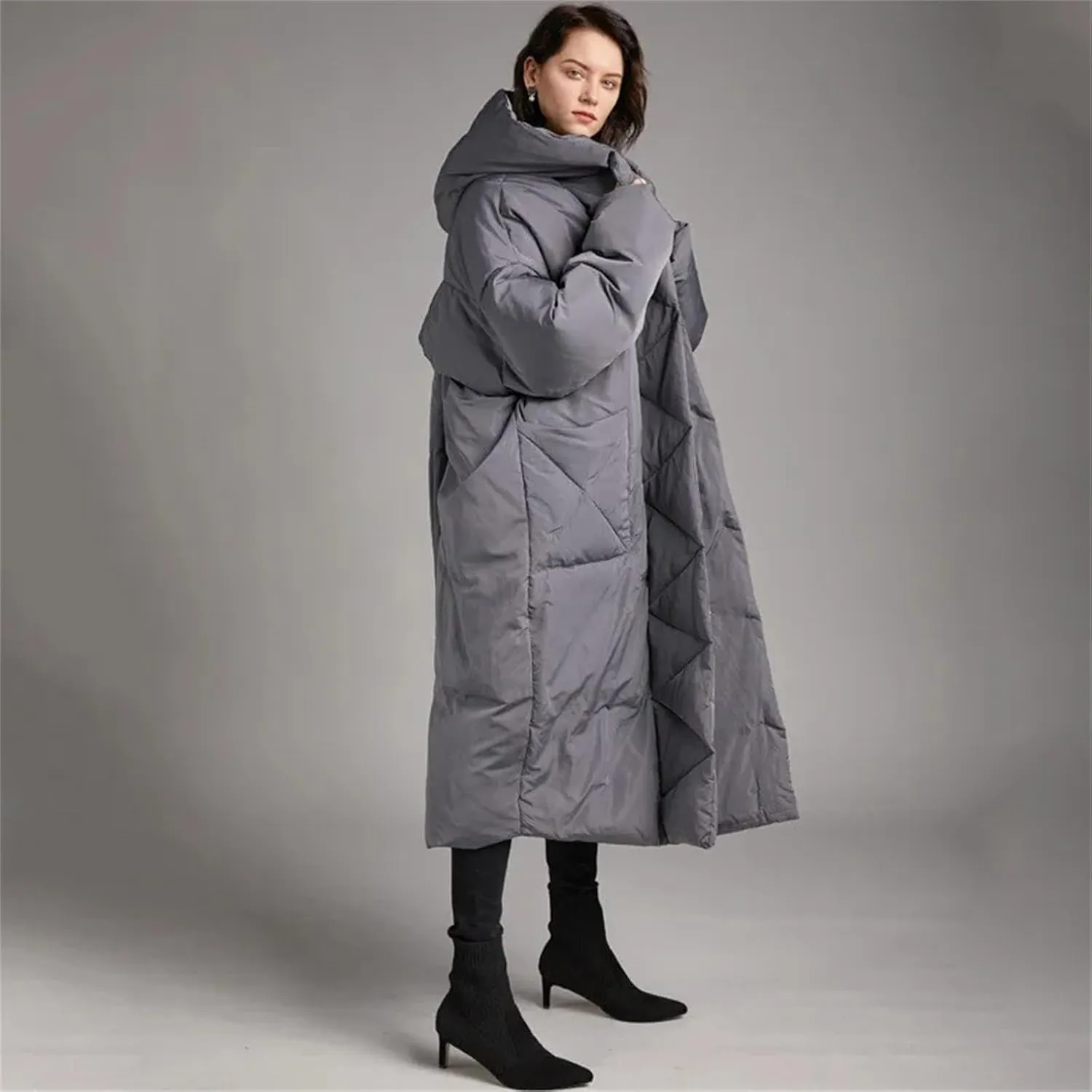 Mnjyihy Women Fashion Winter Thicked Warm Outwear Length Hooded White Duck Down Jacket