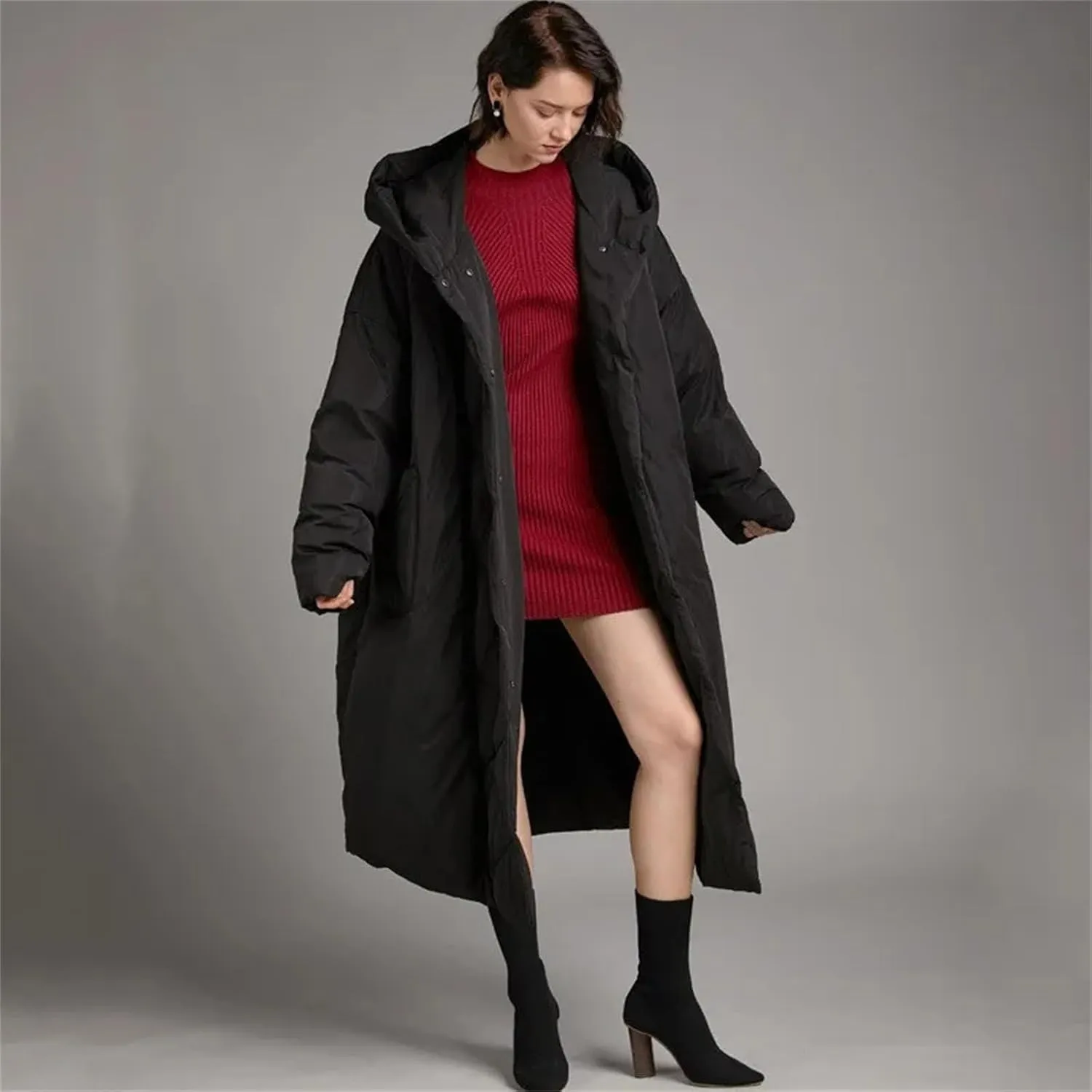 Mnjyihy Women Fashion Winter Thicked Warm Outwear Length Hooded White Duck Down Jacket