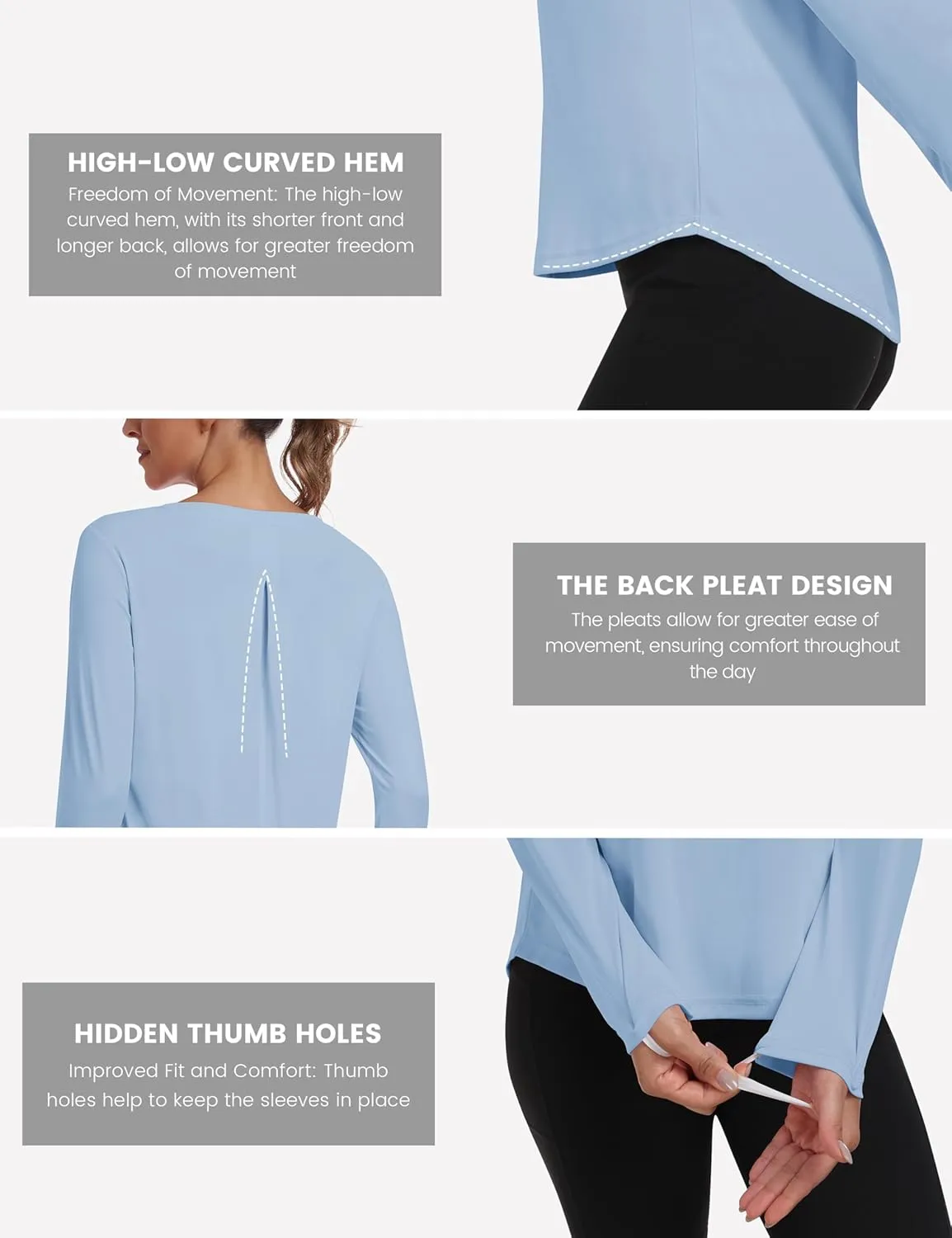 MoFiz Women's UPF 50  Sun Protection Long Sleeve Shirts for Hiking Running Athletic Quick Dry Loose Fit Workout Tops