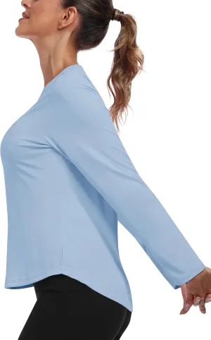 MoFiz Women's UPF 50  Sun Protection Long Sleeve Shirts for Hiking Running Athletic Quick Dry Loose Fit Workout Tops