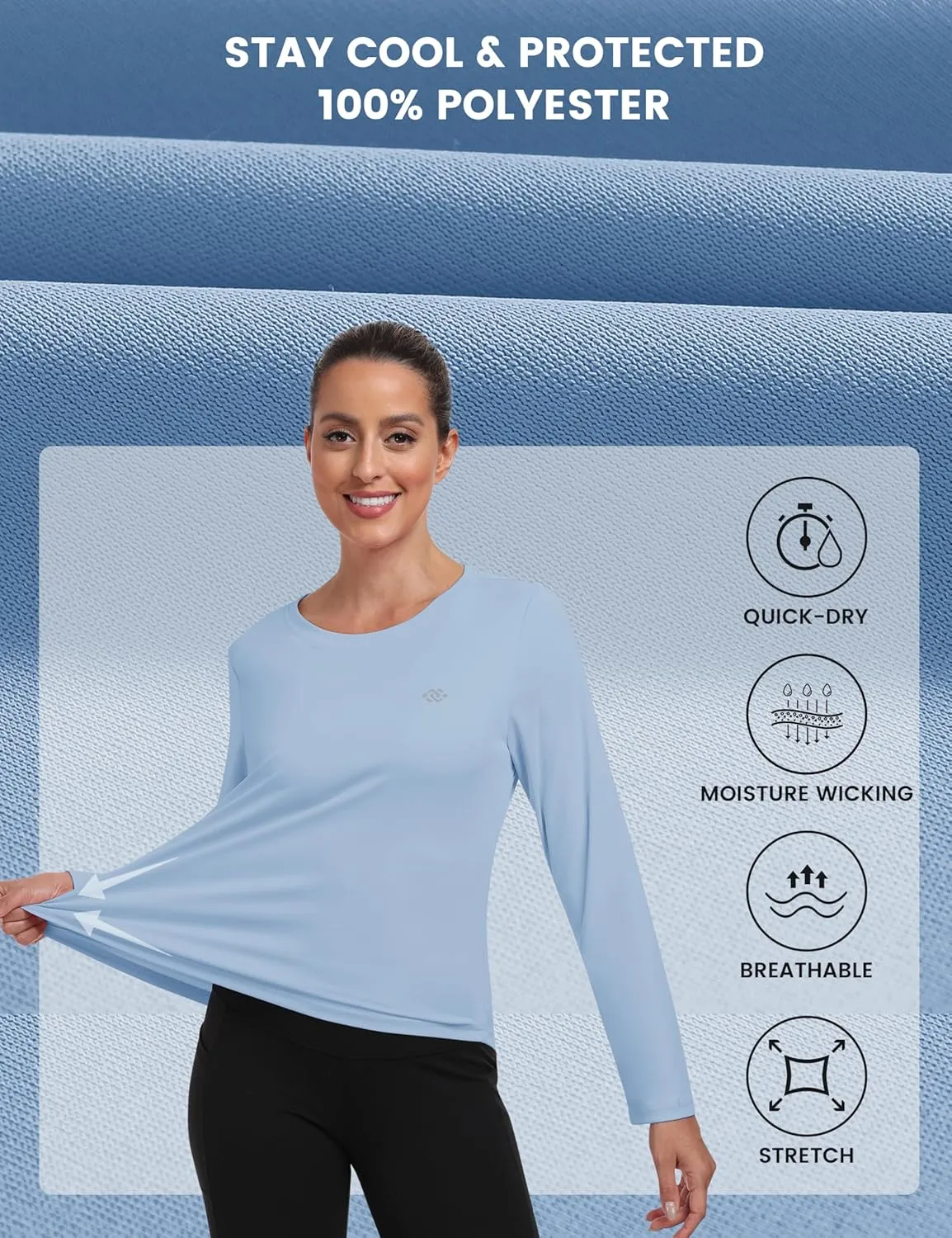 MoFiz Women's UPF 50  Sun Protection Long Sleeve Shirts for Hiking Running Athletic Quick Dry Loose Fit Workout Tops