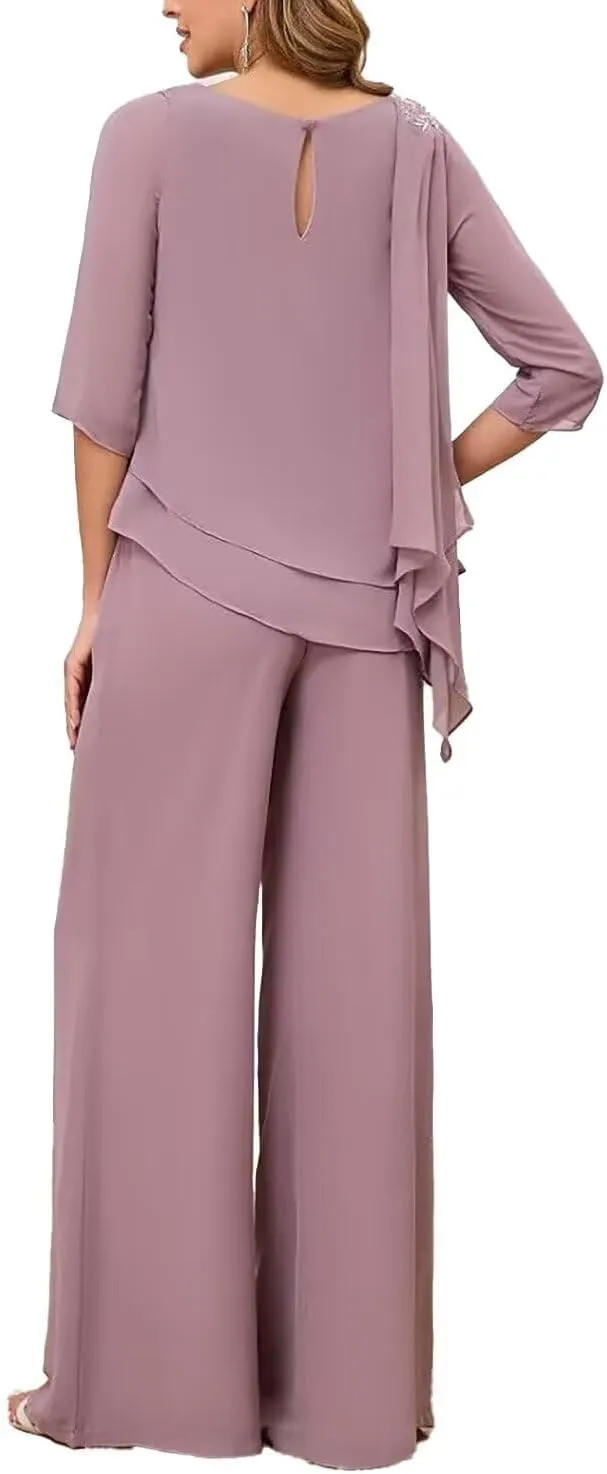 Mother of The Bride Pant Suits for Women 2 Piece Dressy Chiffon Petite Formal Wedding Guest Outfits