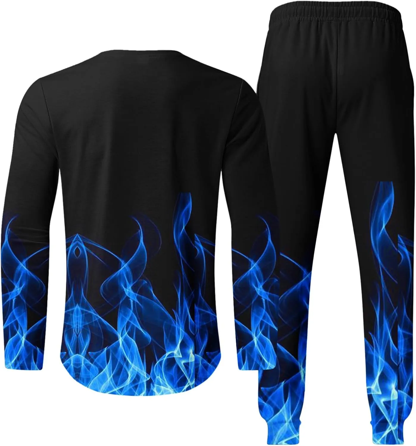Muscularfit Men's Casual Tracksuit Long Sleeve Running Jogging Sweatsuit Causal Long Sleeve 3D Flame Print Sweatsuit 2 Piece