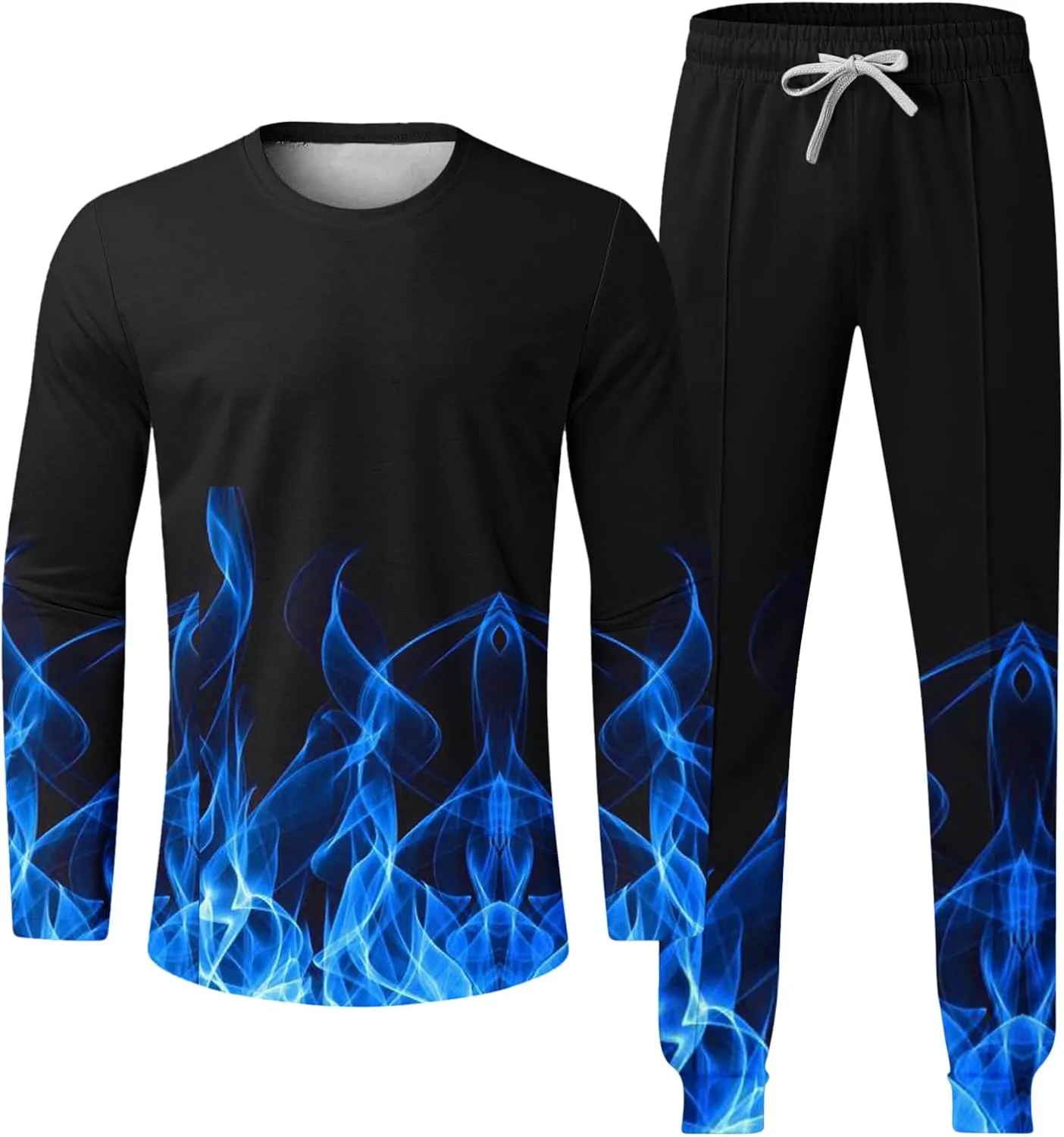 Muscularfit Men's Casual Tracksuit Long Sleeve Running Jogging Sweatsuit Causal Long Sleeve 3D Flame Print Sweatsuit 2 Piece