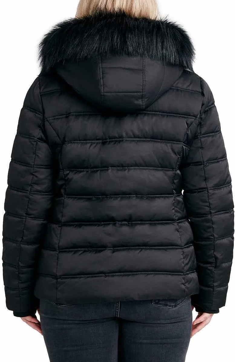 Nautica Womens Faux Fur Trim Hooded Midweight Puffer Jacket