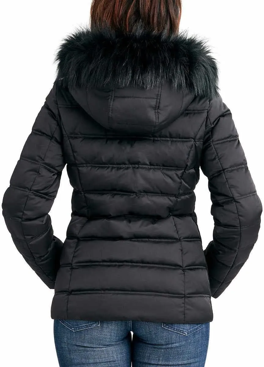 Nautica Womens Faux Fur Trim Hooded Midweight Puffer Jacket