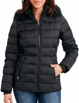 Nautica Womens Faux Fur Trim Hooded Midweight Puffer Jacket