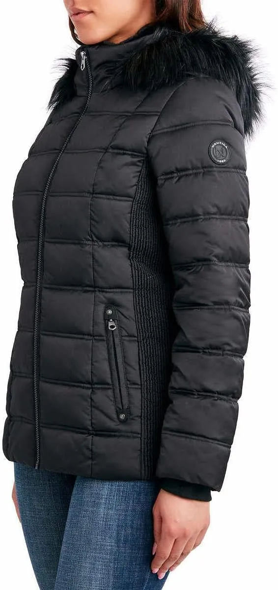Nautica Womens Faux Fur Trim Hooded Midweight Puffer Jacket
