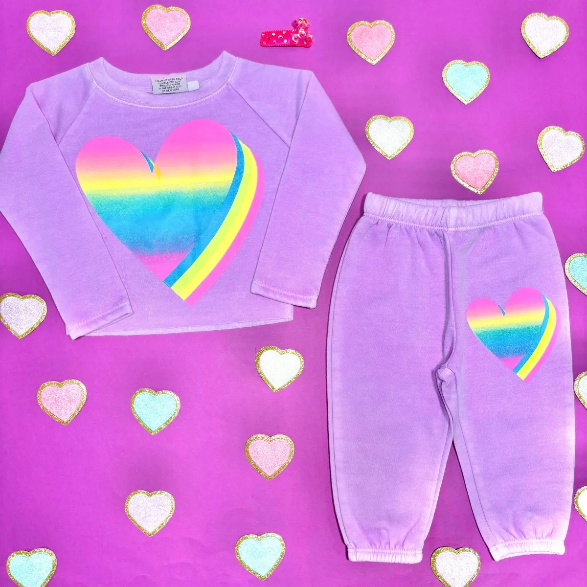 NEON HEART SWEATSHIRT AND SWEATPANTS SET