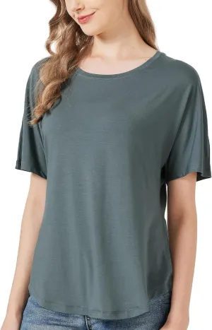 netdraw Women's Ultra Soft Bamboo Viscose Dolman Top Loose Fit Trendy Casual Lounge Short Sleeve Pajama Batwing T-Shirt
