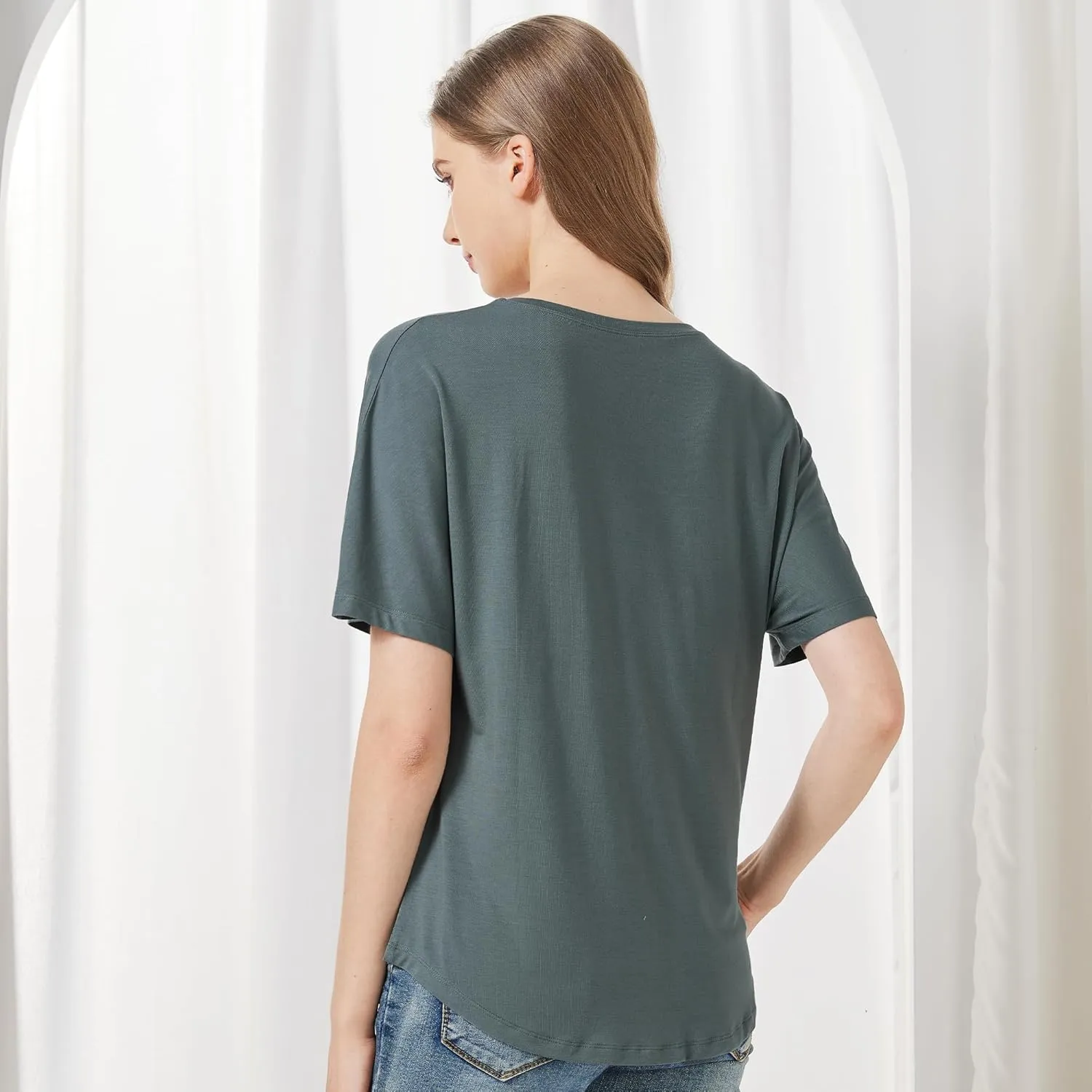 netdraw Women's Ultra Soft Bamboo Viscose Dolman Top Loose Fit Trendy Casual Lounge Short Sleeve Pajama Batwing T-Shirt