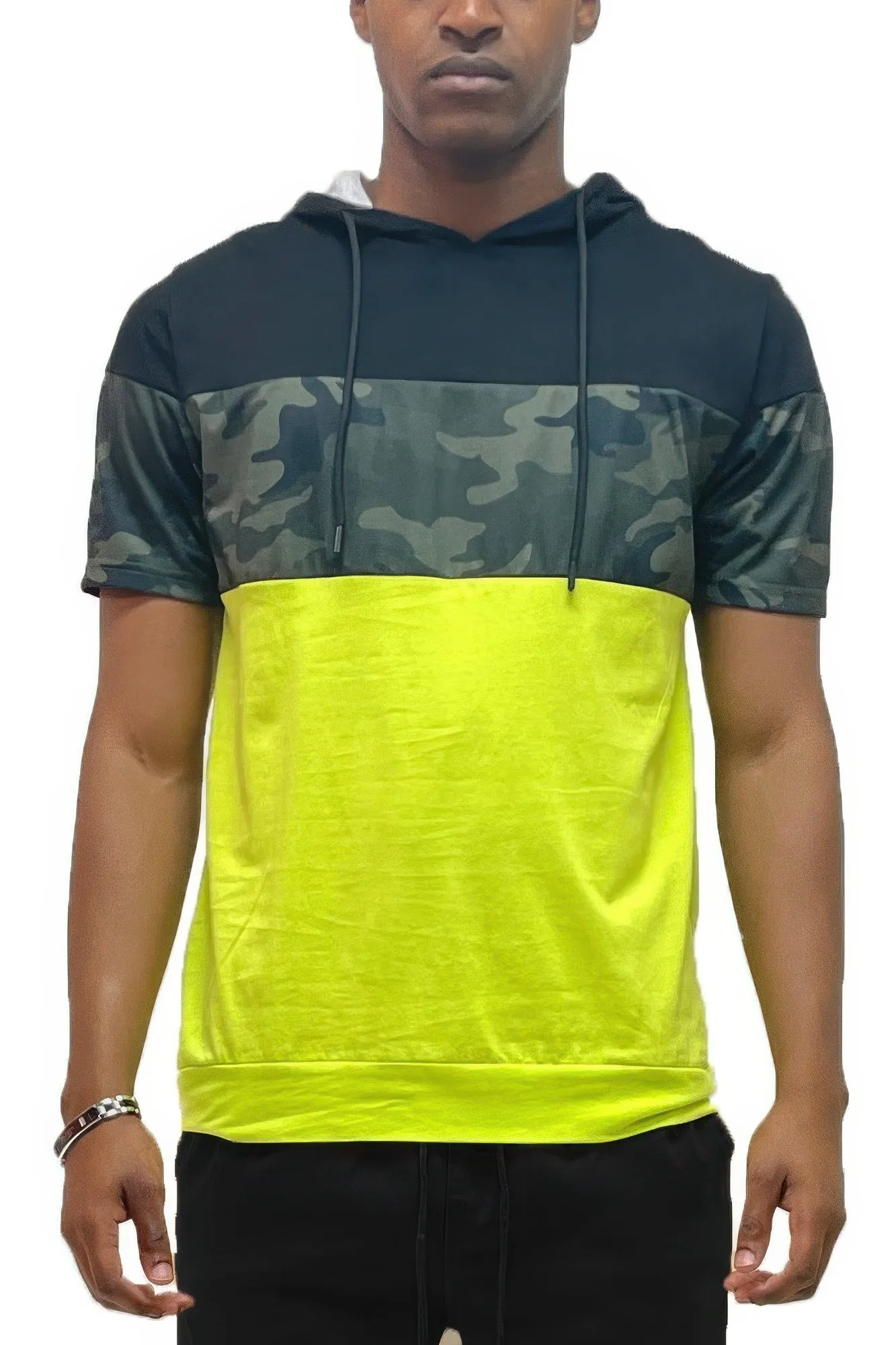 NicholesGifts Men Camouflage And Solid Design Block Hooded Shirt