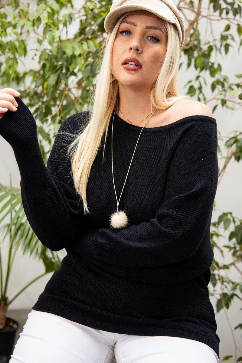 NicholesGifts Plus Size Women Round Neck Long Sleeve Solid Sweater