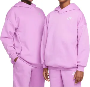 Nike Sportswear Club Fleece Big Kids' Oversized Pullover Hoodie (FZ5579-532, Rush Fuchsia/White)