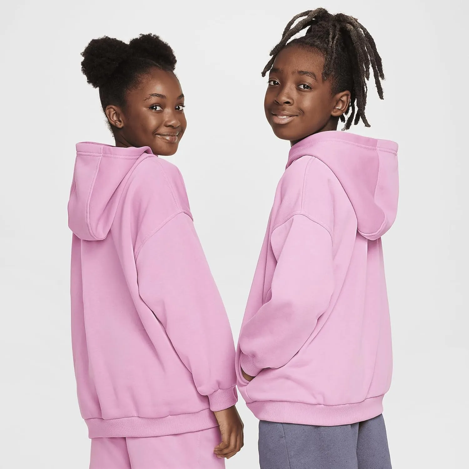 Nike Sportswear Club Fleece Big Kids' Oversized Pullover Hoodie (FZ5579-646, Magic Flamingo/White)