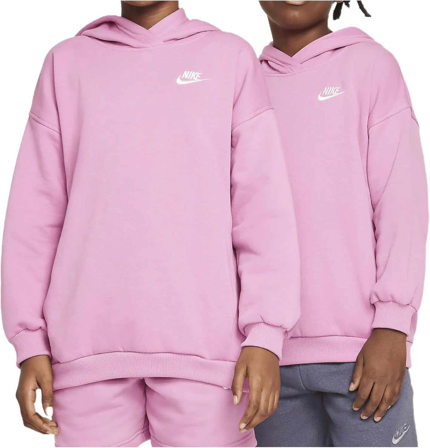 Nike Sportswear Club Fleece Big Kids' Oversized Pullover Hoodie (FZ5579-646, Magic Flamingo/White)