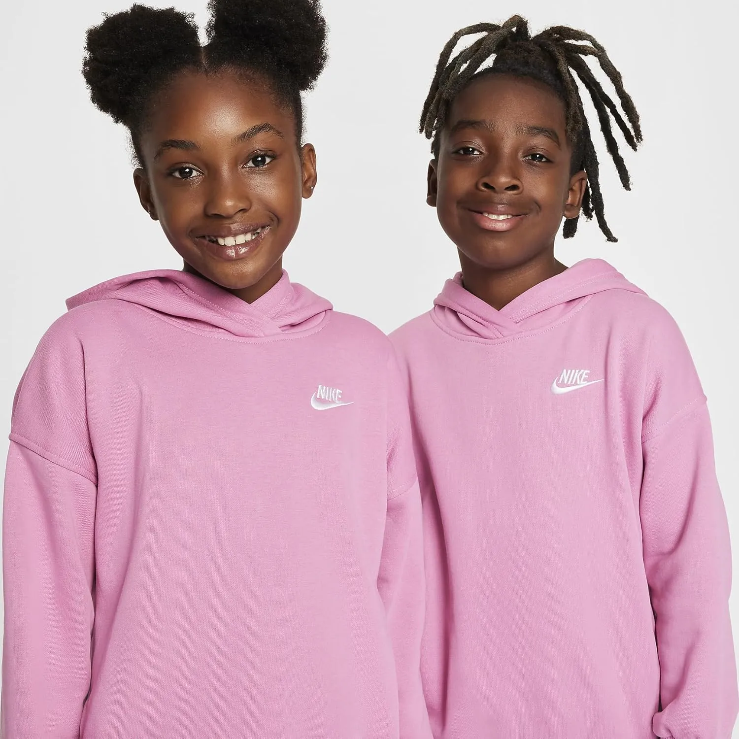 Nike Sportswear Club Fleece Big Kids' Oversized Pullover Hoodie (FZ5579-646, Magic Flamingo/White)