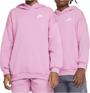 Nike Sportswear Club Fleece Big Kids' Oversized Pullover Hoodie (FZ5579-646, Magic Flamingo/White)