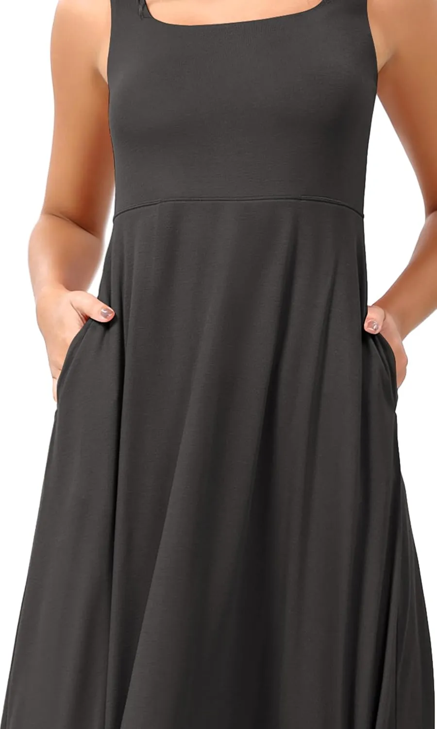 ODODOS Square Neck Midi Dress with Pockets for Women Summer Casual Sleeveless Sundress Flare Tank Dress