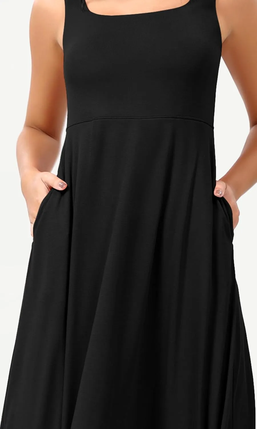 ODODOS Square Neck Midi Dress with Pockets for Women Summer Casual Sleeveless Sundress Flare Tank Dress