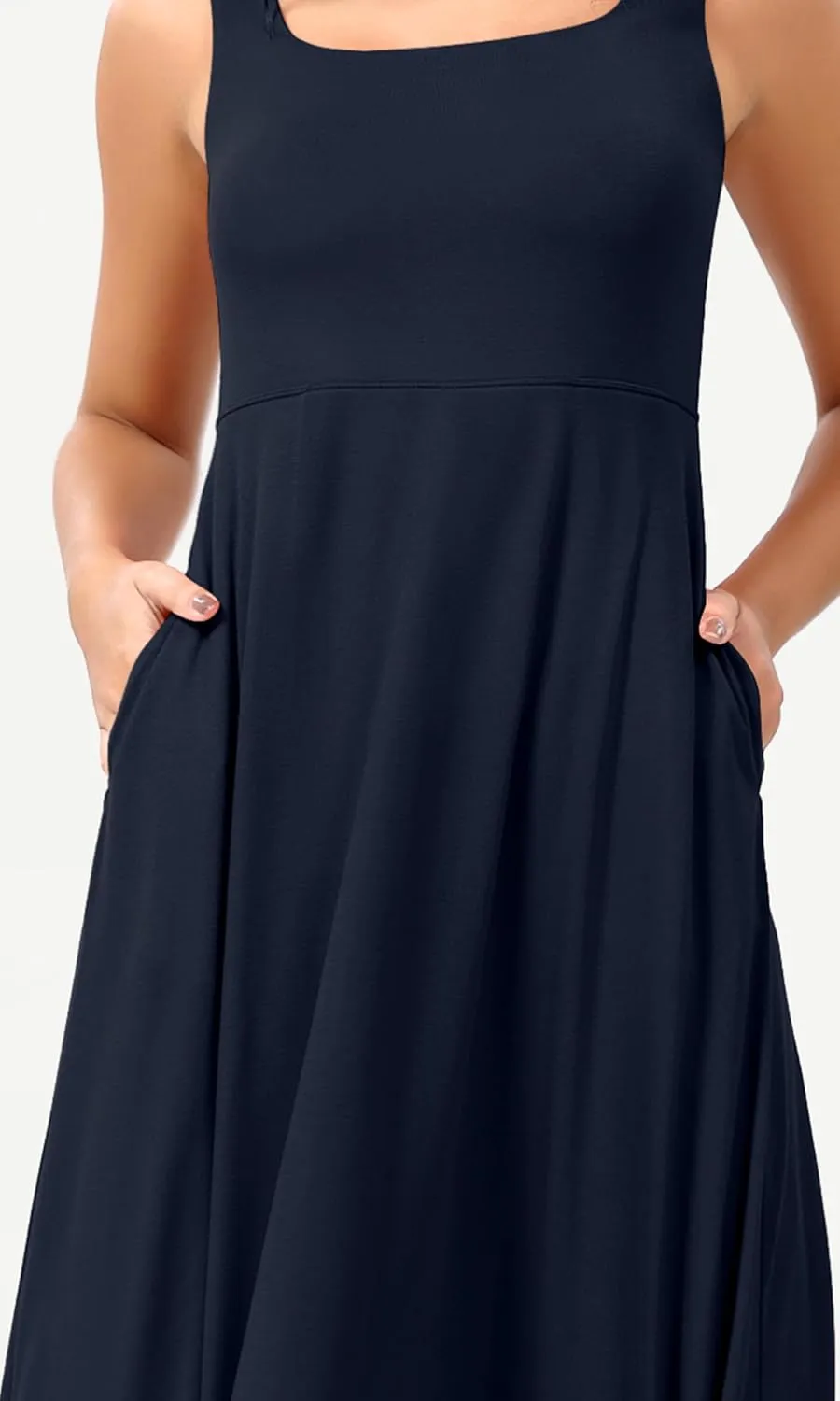 ODODOS Square Neck Midi Dress with Pockets for Women Summer Casual Sleeveless Sundress Flare Tank Dress