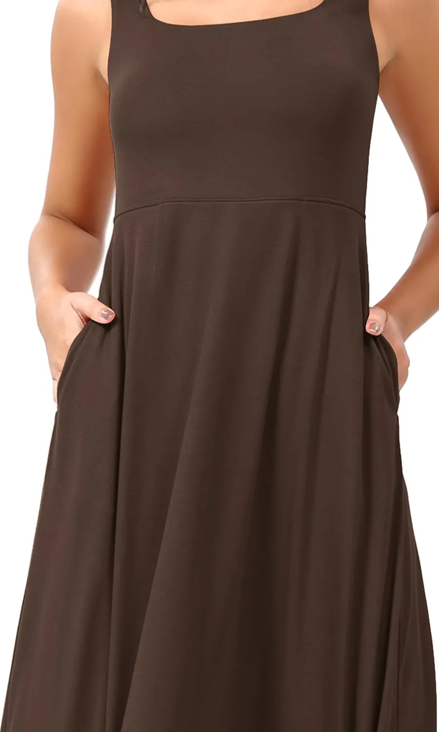 ODODOS Square Neck Midi Dress with Pockets for Women Summer Casual Sleeveless Sundress Flare Tank Dress