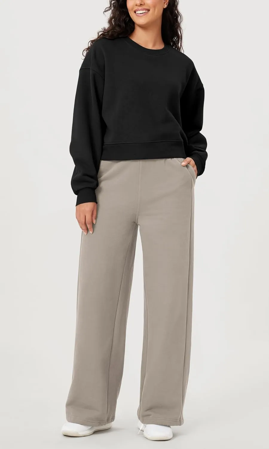 ODODOS Women's Fleece Lined Oversized Cropped Sweatshirts Long Sleeve Crew Neck Pullover Crop Top