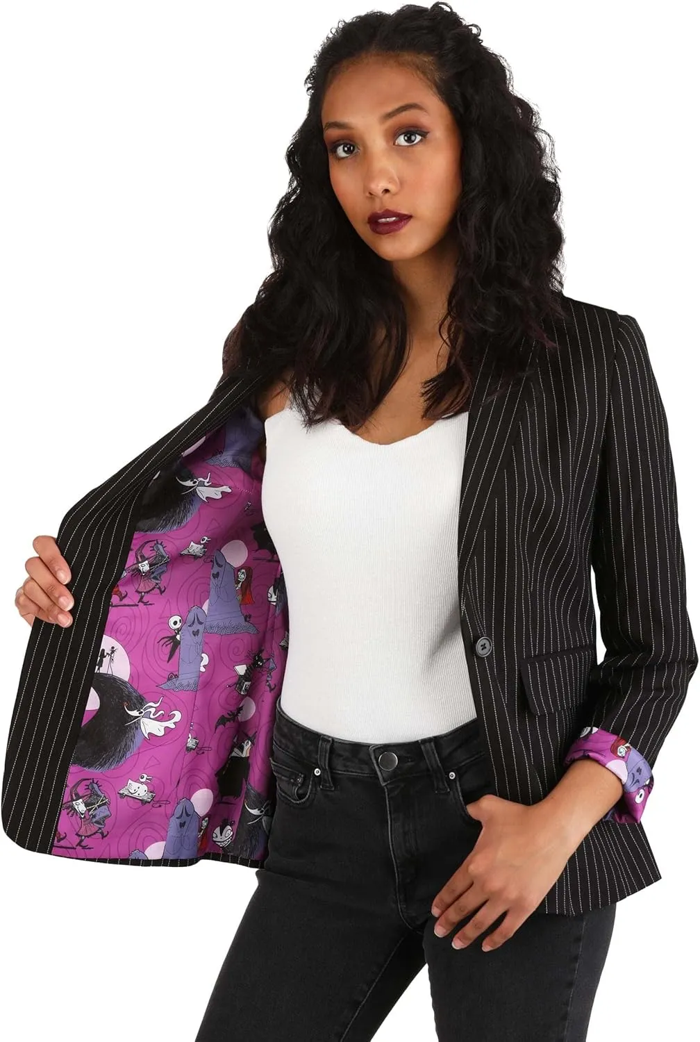 Officially Licensed Disney Nightmare Before Christmas Adult Women's Blazer, NBC Long Sleeve Open Front Casual Jacket