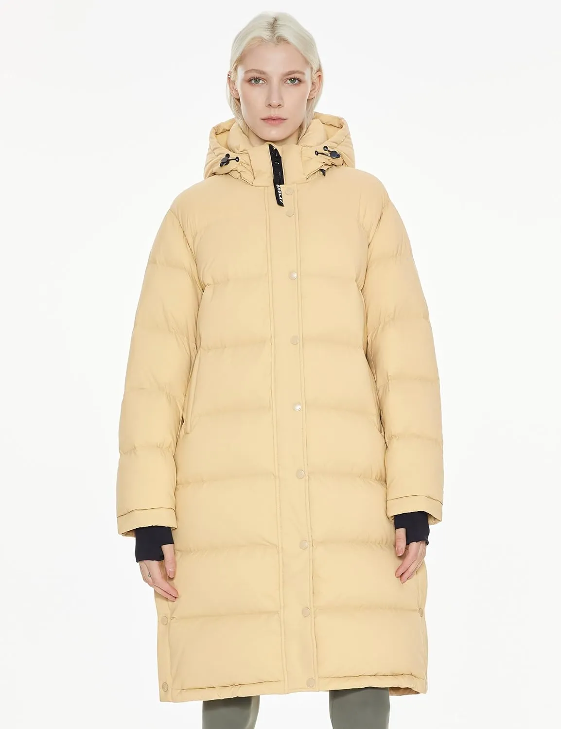 Orolay Women's Long Down Jacket Detachable Hooded Puffer Jacket Winter Warm Down Coat with Hem Slit