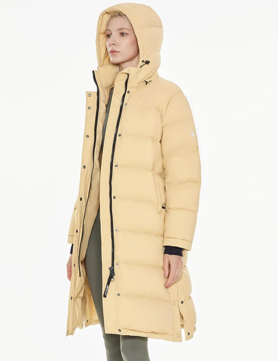 Orolay Women's Long Down Jacket Detachable Hooded Puffer Jacket Winter Warm Down Coat with Hem Slit