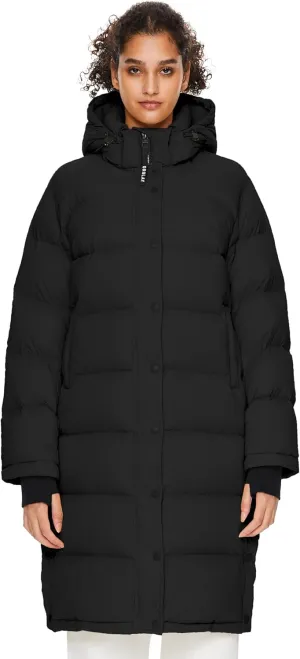 Orolay Women's Long Down Jacket Detachable Hooded Puffer Jacket Winter Warm Down Coat with Hem Slit
