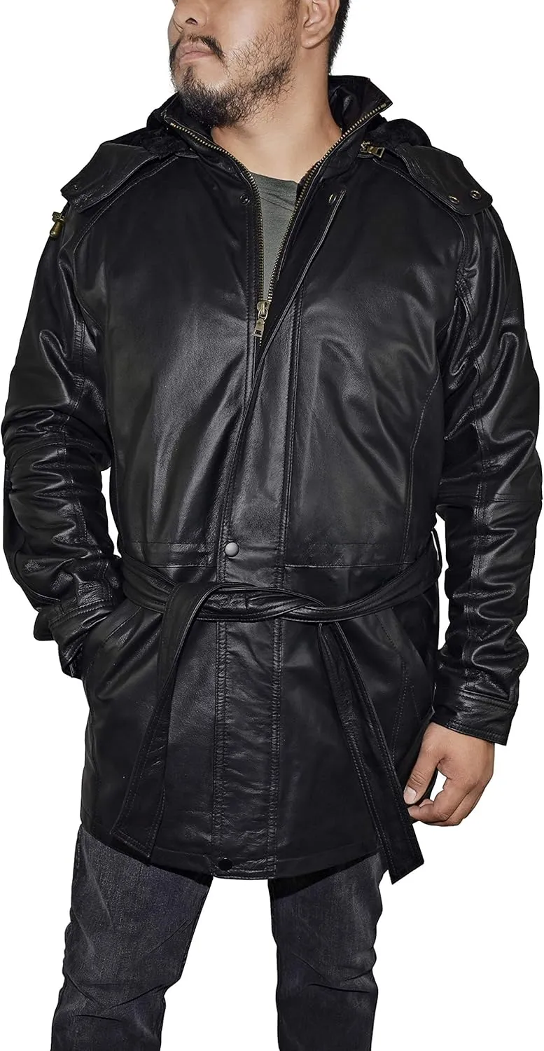Outfitters Men's 3/4 Length Genuine Leather Coat w/Removable Hood