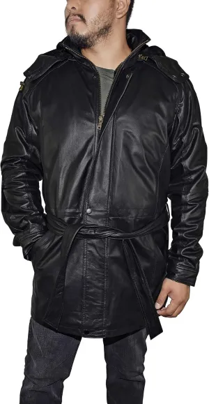Outfitters Men's 3/4 Length Genuine Leather Coat w/Removable Hood