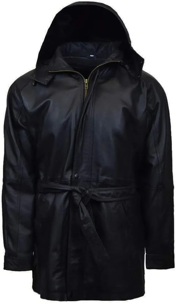 Outfitters Men's 3/4 Length Genuine Leather Coat w/Removable Hood