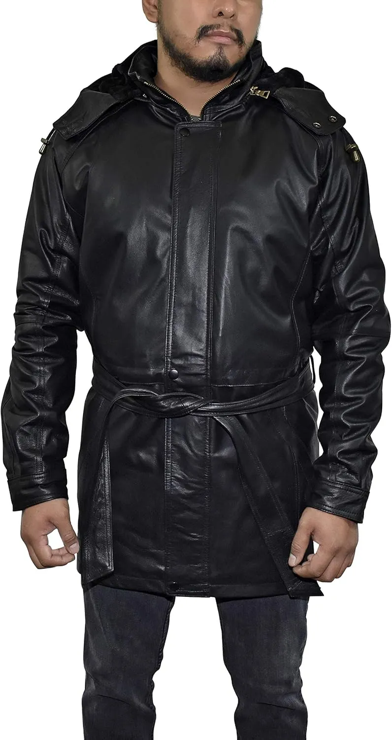 Outfitters Men's 3/4 Length Genuine Leather Coat w/Removable Hood