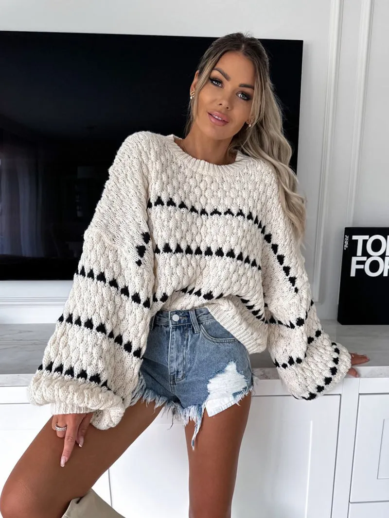 Oversized Heart Knit Stiped Sweater