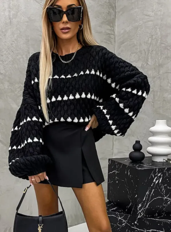 Oversized Heart Knit Stiped Sweater