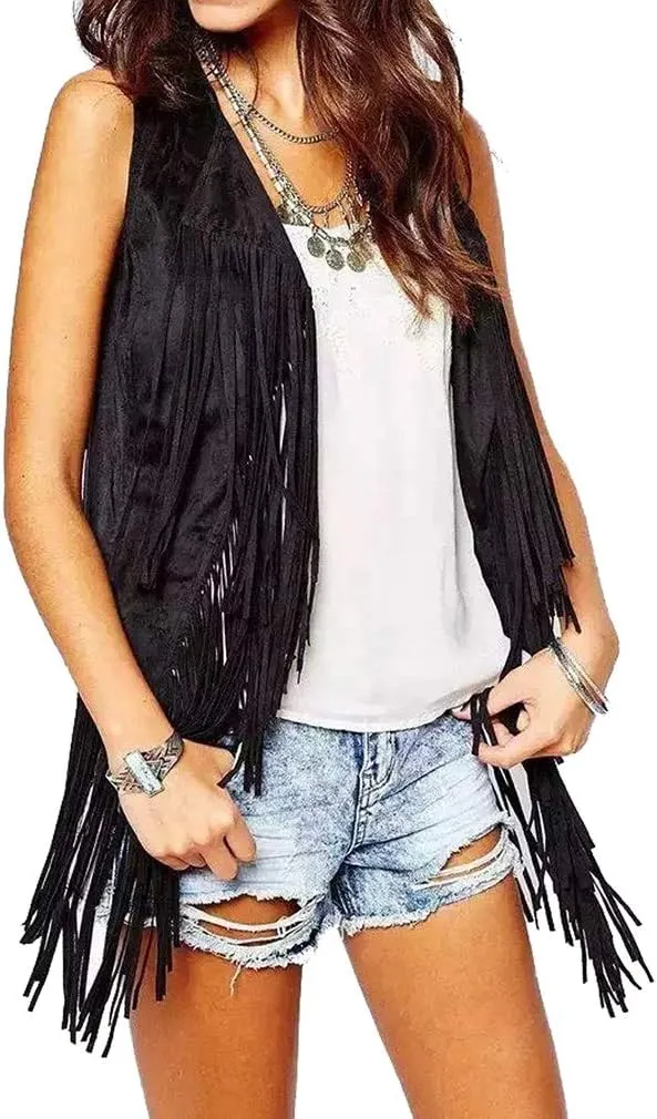 Paixpays New Tassels Fringe Sleeveless Vest Cardigan Waistcoat Jacket Outwear Tops
