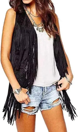 Paixpays New Tassels Fringe Sleeveless Vest Cardigan Waistcoat Jacket Outwear Tops