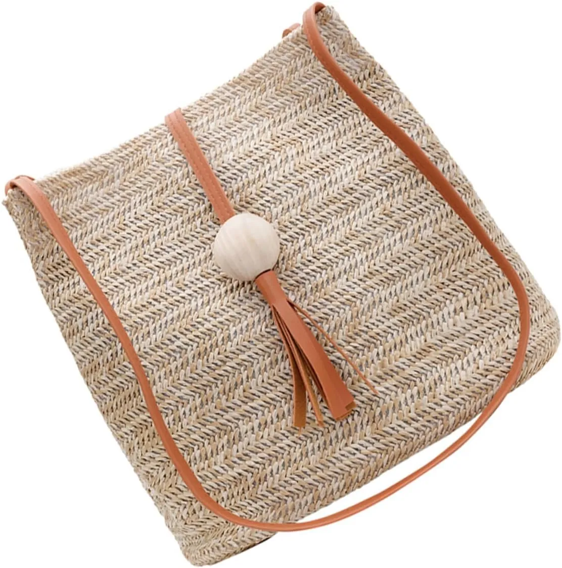 PartyKindom Bucket Drawstring Handbag Straw Bucket Bag for Women Fashionable Straw Crossbody Bag