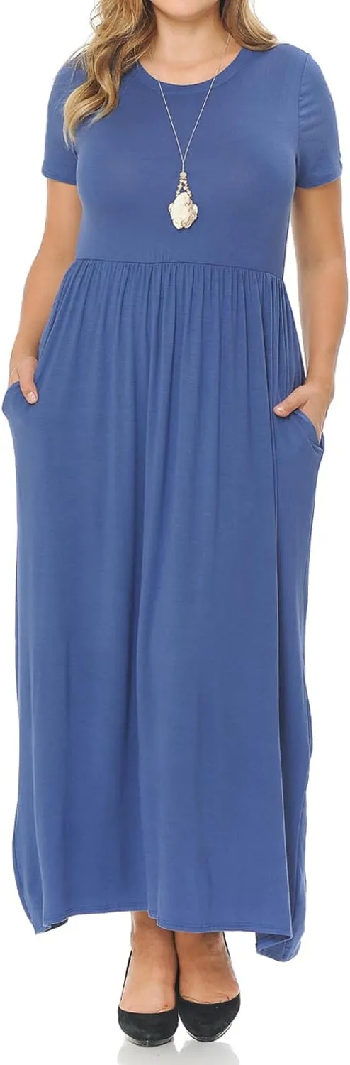 Pastel by Vivienne Women's Short Sleeve Maxi Dress with Pockets in Plus Size