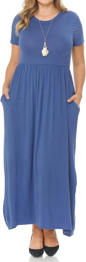 Pastel by Vivienne Women's Short Sleeve Maxi Dress with Pockets in Plus Size