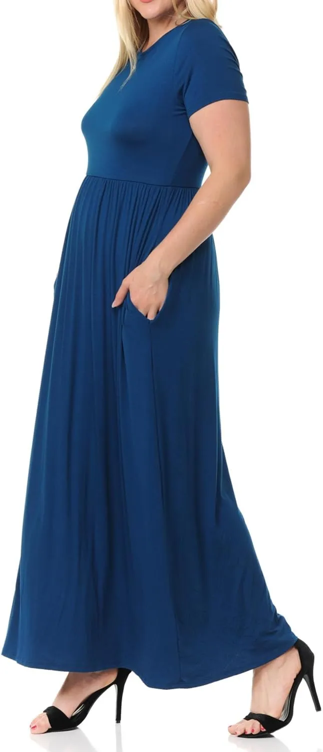 Pastel by Vivienne Women's Short Sleeve Maxi Dress with Pockets in Plus Size