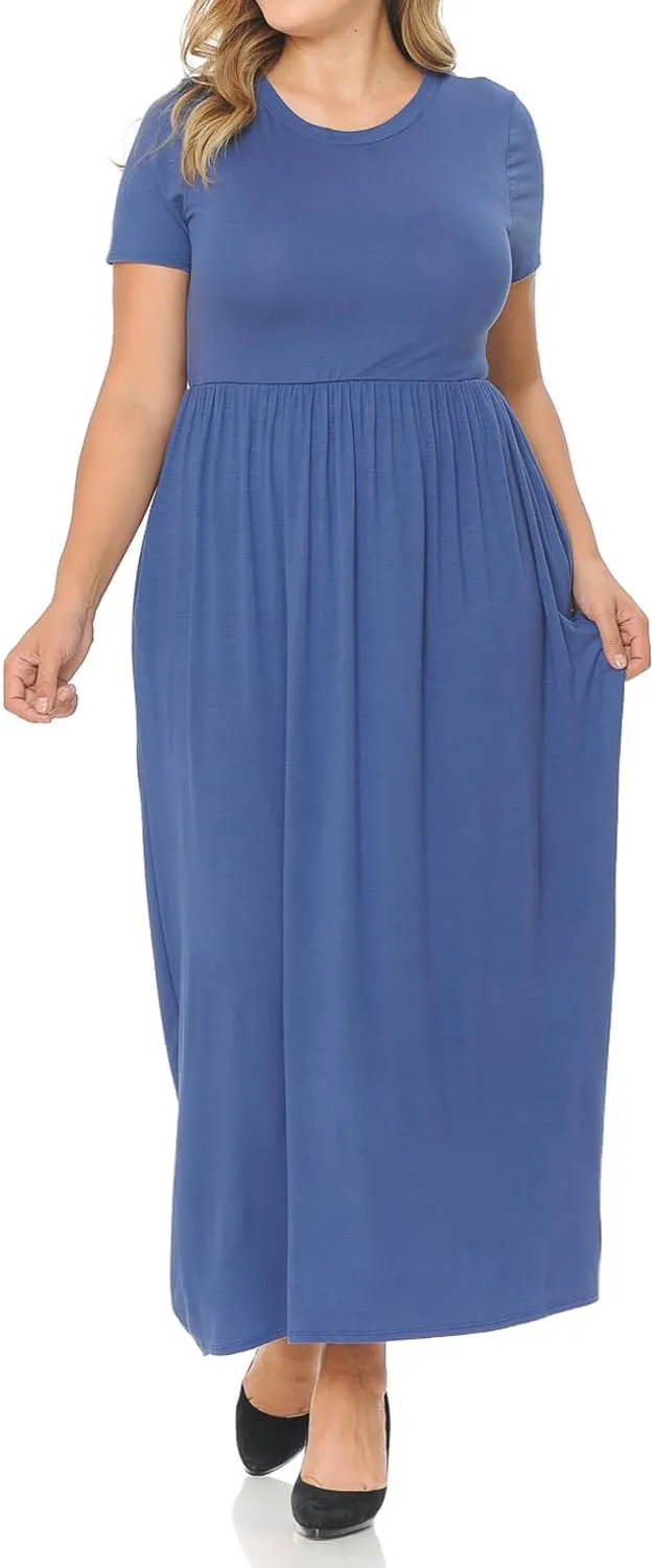Pastel by Vivienne Women's Short Sleeve Maxi Dress with Pockets in Plus Size