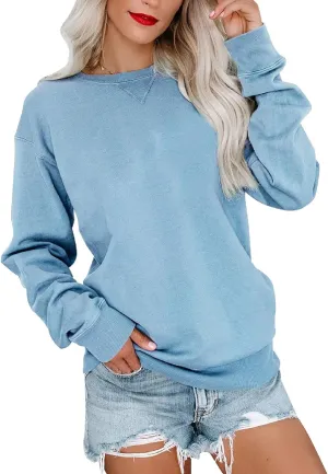 PGANDS Womens Crew Neck Solid/Color Block Sweatshirts Long Sleeve Casual Lightweight Pullover Tops