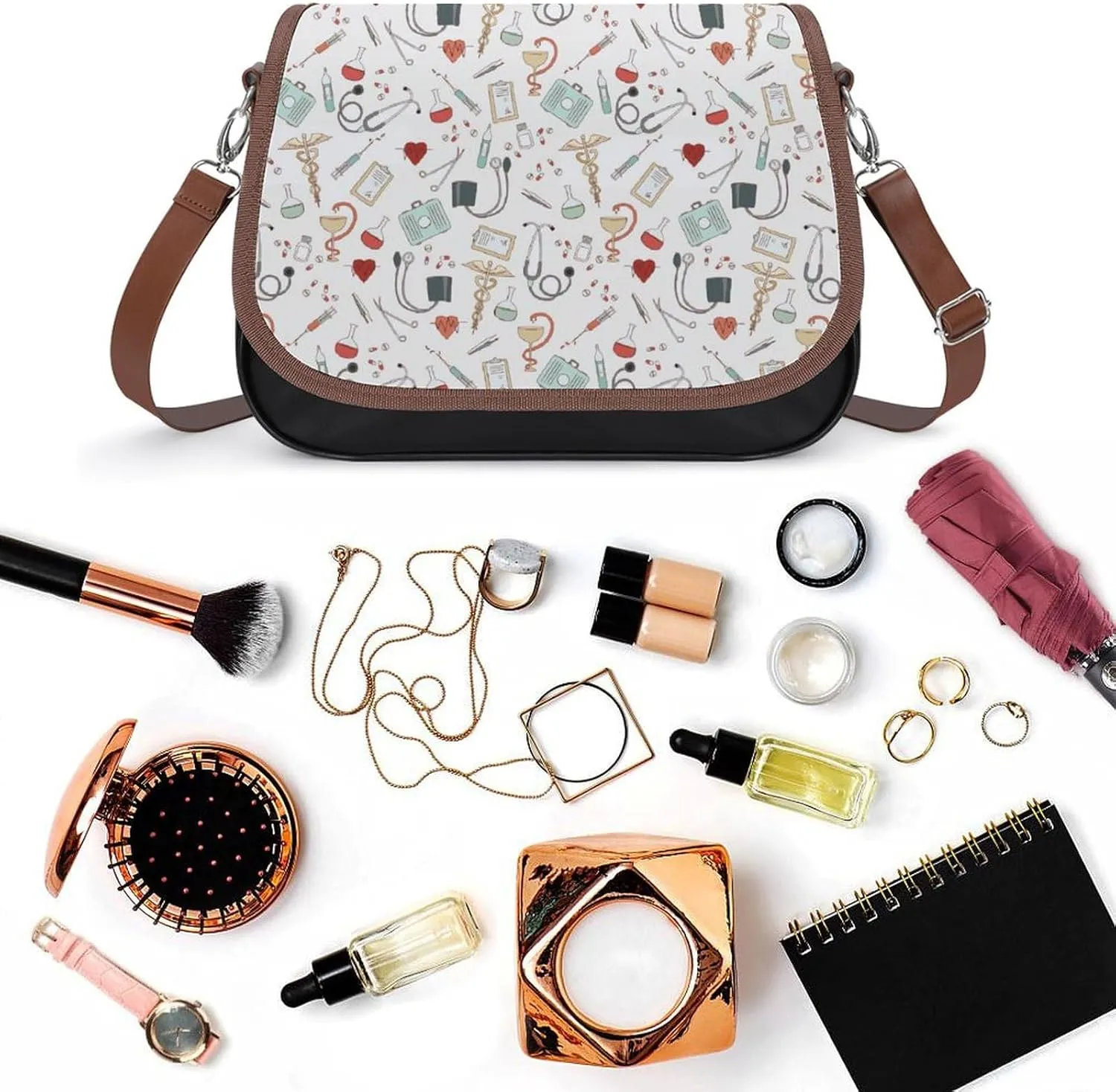 Pink Witch Gothic Pattern Fashionable And Durable Portable Leather Shoulder Bag