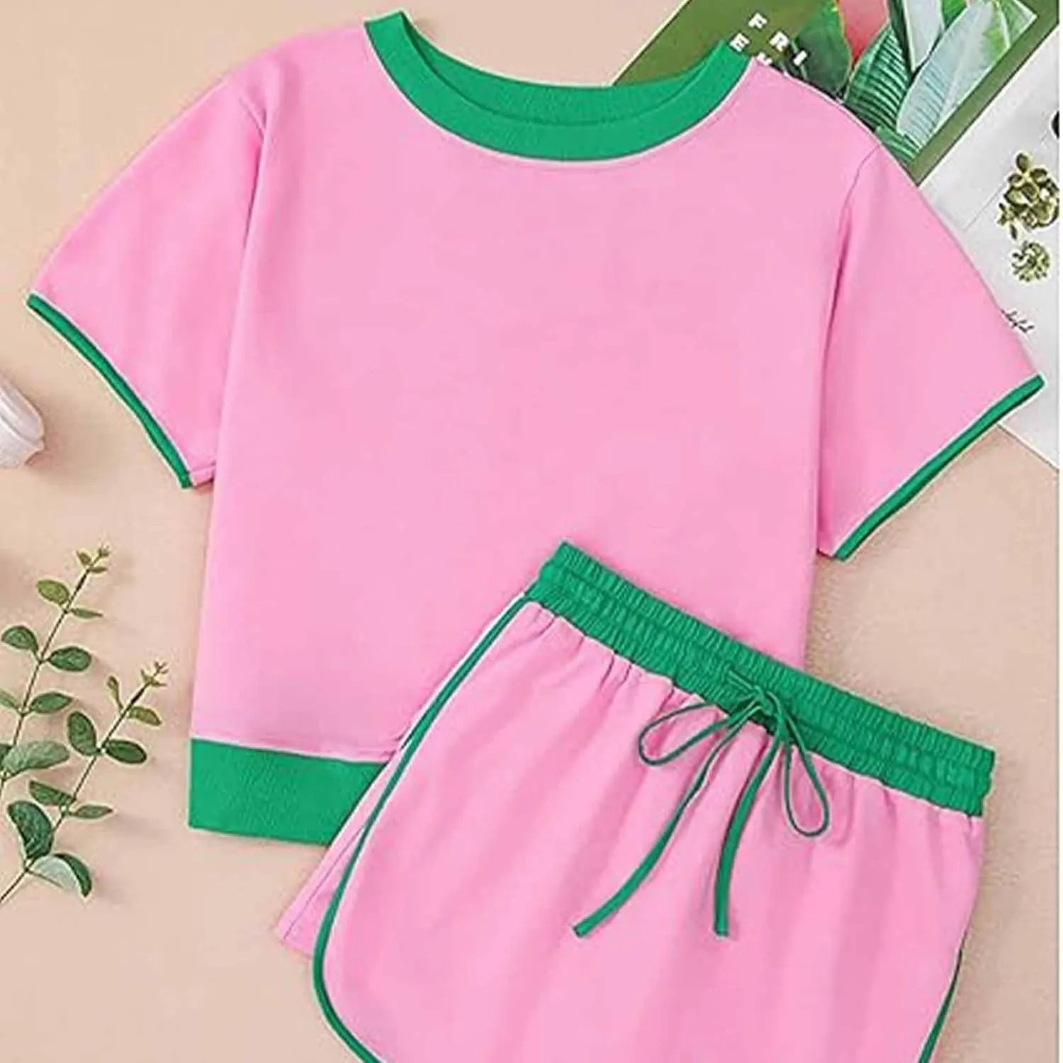 Pinklaura Short Set, Skort Sets Women 2 Piece Outfits, 2026 New Colorblock Drop Shoulder T Shirt and Skort Set