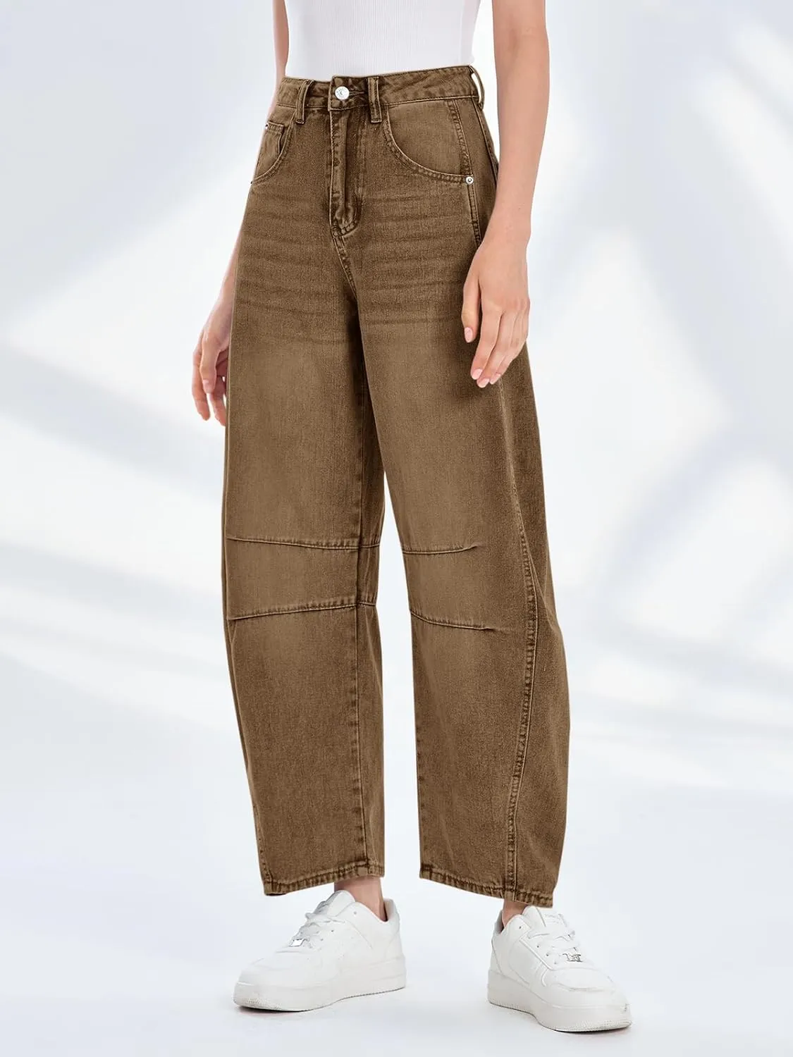 PLNOTME Women's Baggy Boyfriend Jeans Vintage Wide Leg Mid Rise Barrel Denim Ankle Pants