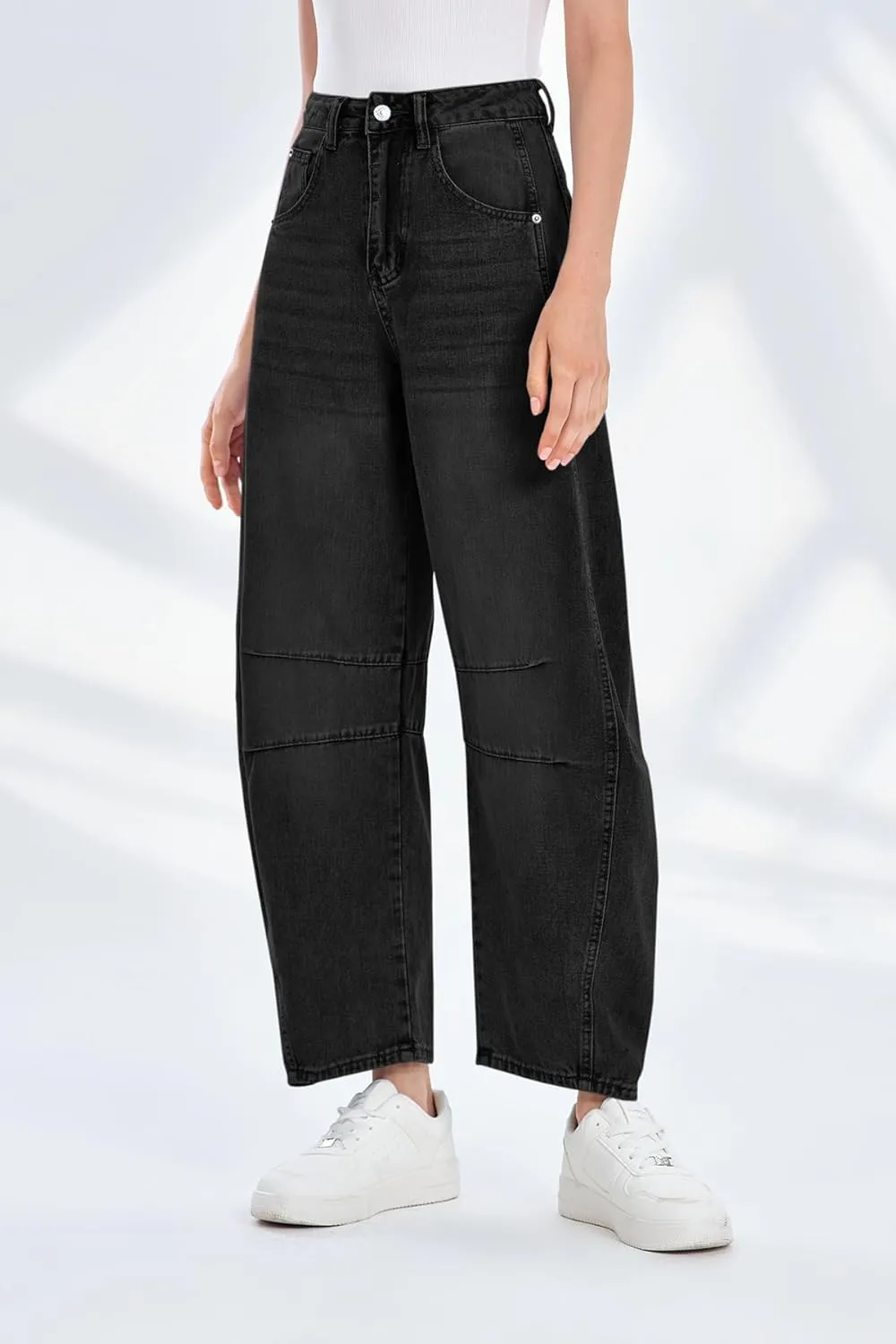 PLNOTME Women's Baggy Boyfriend Jeans Vintage Wide Leg Mid Rise Barrel Denim Ankle Pants